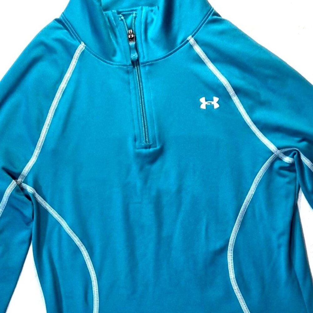 Under Armour Women's Blue Semi-Fitted ColdGear 1/4 Zip Long Sleeve Active Top S - Picture 2 of 8